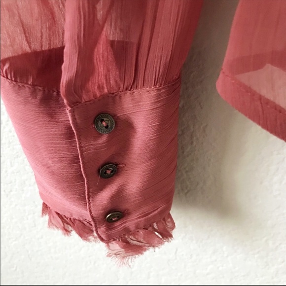 FREE PEOPLE Sheer Raspberry Ruffle Tuxedo Blouse - Picture 6 of 9